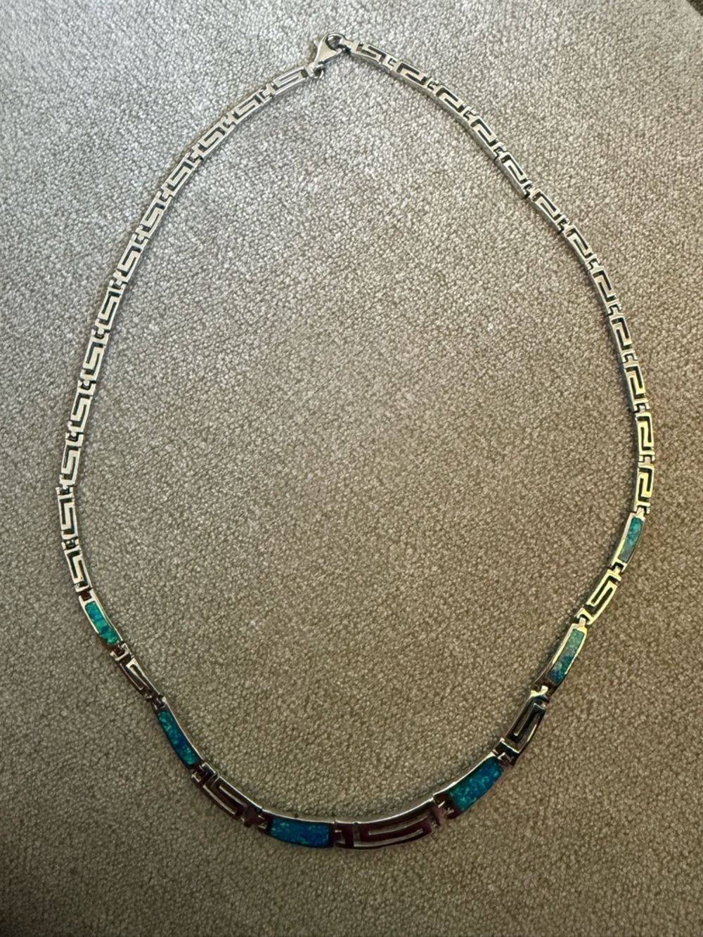 Sterling-Style Silver Necklace with Blue Opal Inlay